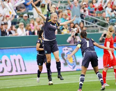 WPS: Allison Faulk scores WPS inaugural goal, Los Angeles Sol v. Washington Freedom, March 2009