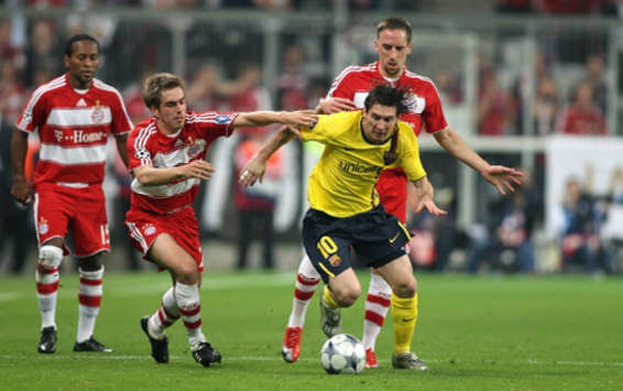 Champions League: Bayern Munich - FC Barcelona, Lahm. Messi, Ribéry, Ze Robero (firo)