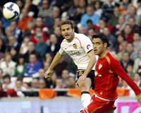 Valencia midfielder Ruben Baraja in action against Sevilla in the Mestalla