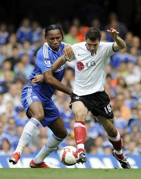 EPL: Didier Drogba - Aaron Hughes, Chelsea - Fulham (PA)