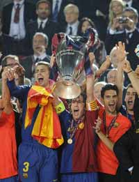 Captain fantastic as Carles Puyol completes Barcelona's treble trophy haul by lifting the 2009 Champions League