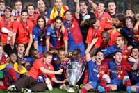 Barcelona players show off their latest trophy in Rome after winning the Champions League against Manchester United