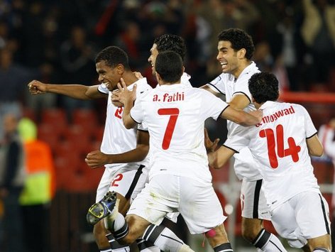 Mohamed Homos shows his delight after scoring the winner for Egypt against Italy in the Confederations Cup