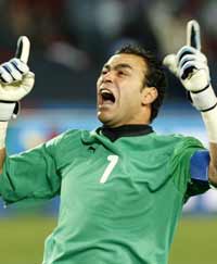 Egypt goalkeeper Essam El Hadary celebrates after winning the match against Italy. He was one of the protagonists on the night.