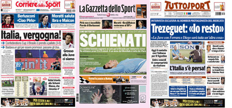 Italian Sport Newspapers after Italy-Brazil