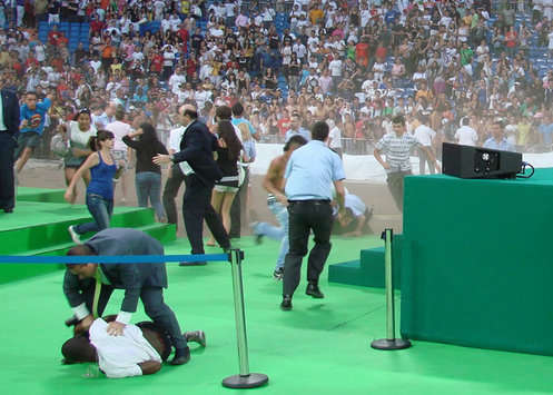 Ronaldo's Real Madrid unveiling is all too much for one fan who tries, but fails to get close to his idol