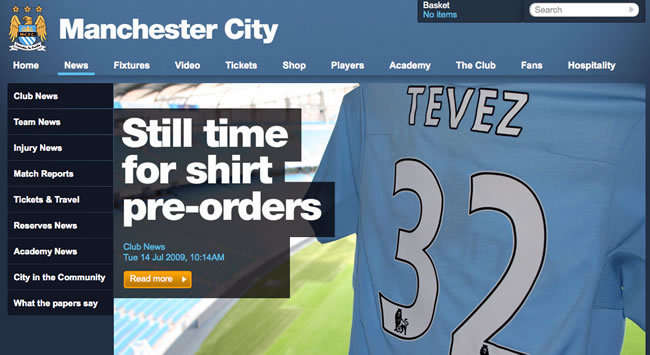 Manchester City confirm Carlos Tevez has signed for them via their official website