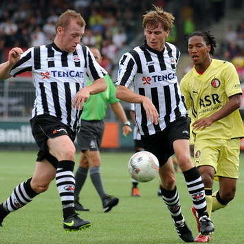 Birger Maertens, Tim Breukers and Jonathan de Guzman, Heracles Almelo - Feyenoord (foto ANP)