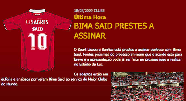 Hoax di laman Benfica