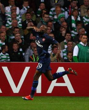 Arsenal's William Gallas celebrates a fortunate goal against Celtic in the Champions League
