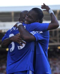 Didier Drogba thanks Nicolas Anelka for the assist that helped the Chelsea man give his side the lead against Fulham