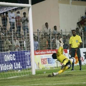 Subrata Pal saves his first penalty in the Nehru Cup Final (Mango Peel)