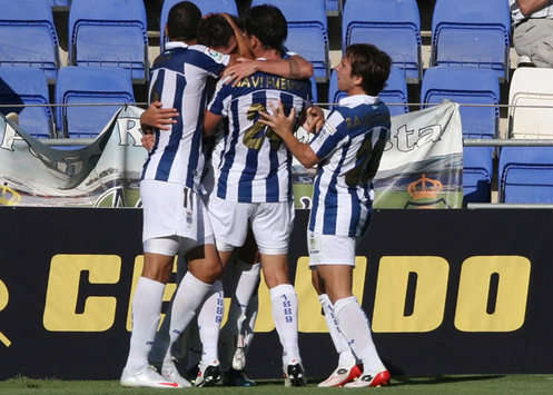 El Recreativo de Huelva, en plena celebración en el Nuevo Colombino