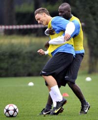 Inter training: Marko Arnautovic Mario Balotelli (Getty)