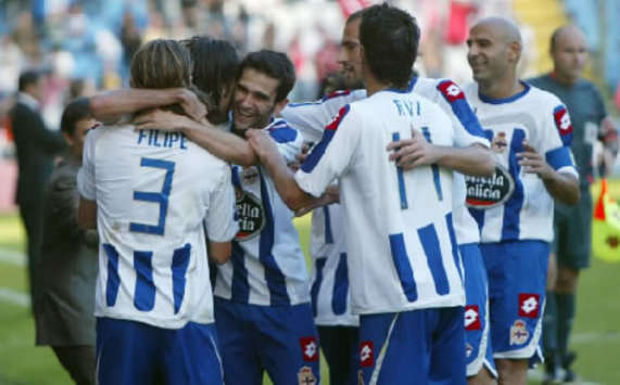 İspanya: Juan Rodriguez ve takım arkadaşlarının gol sevinci (Deportivo La Coruna) (MARCA)