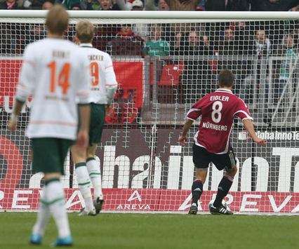 Nürnbergs Eigler zum 1:0 gegen Werder Bremen (Bongarts/Getty-Images)