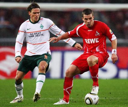 Bundesliga 1. FC Köln - Werder Bremen: Clemens Fritz & Lukas Podolski (Bongarts/Getty-Images)