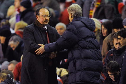 EPL:Rafael Benitez and Arsene Wenger , Liverpool - Arsenal (PA)