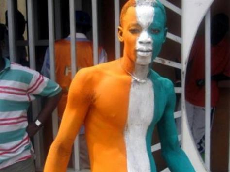 An Ivory Coast fan at Houphouet Boigny Stadium, Abidjan