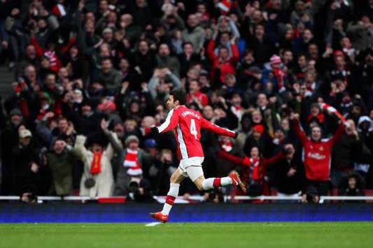 Captain Courageous: Arsenal Skipper Cesc Fabregas Celebrates After Scoring Against Aston Villa (Getty Images)