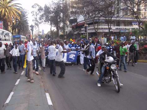 Kenya is a football loving country. Here fans of AFC Leopards, one of the oldest and most supported community club dance and celebrate (James Momanyi)