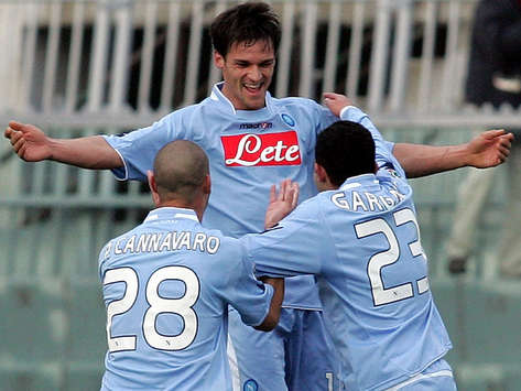 Christian Maggio celebrato da Cannavaro e Gargano in Livorno-Napoli (Getty Images)