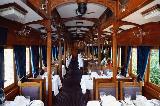 RUSTENBURG - The Coach Restaurant on a modified train at Orion Safari Lodge