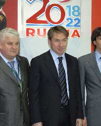 Alexey Smertin with Bid CEO Alexey Sorokin and  Alexander Zorkov, Russian Football Union Development Programs Director