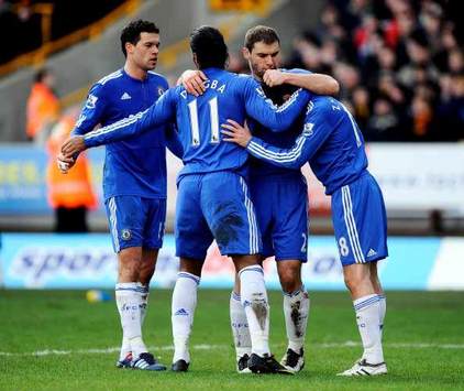 İngiltere: Didier Drogba ve takım arkadaşlarının gol sevinci (Chelsea) (Getty Images)