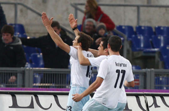 La Lazio esulta dopo il goal di Siviglia in Lazio-Fiorentina (Getty Image)