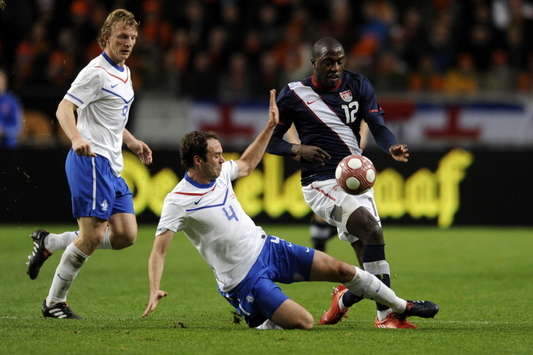 Joris Mathijsen and Jozy Altidore, Netherlands - Team USA