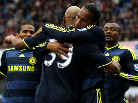 Didier Drogba of Chelsea celebrates scoring the opening goal with team mate(Getty Images) 
