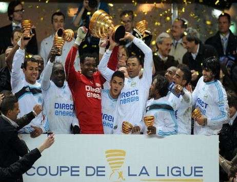 Marseille celebrating French League Trophy victory