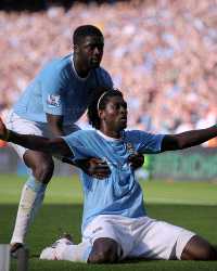 Manchester City's African stars, Kolo Toure and Emmanuel Adebayor. (Getty Images)